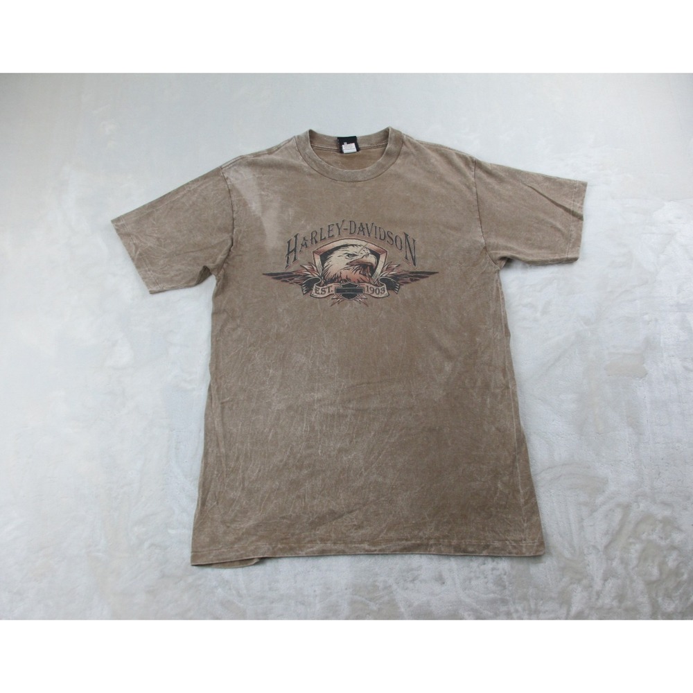VINTAGE‎ Harley Davidson Shirt Mens Medium Brown Eagle Wyoming Motorcycle 90s*